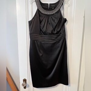 WHBM black pearl halter satin dress 12